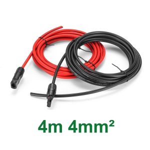Par de cable solar de 4m y 4mm2 con 1 conector MC4 por cable. Color ROJO Y NEGRO